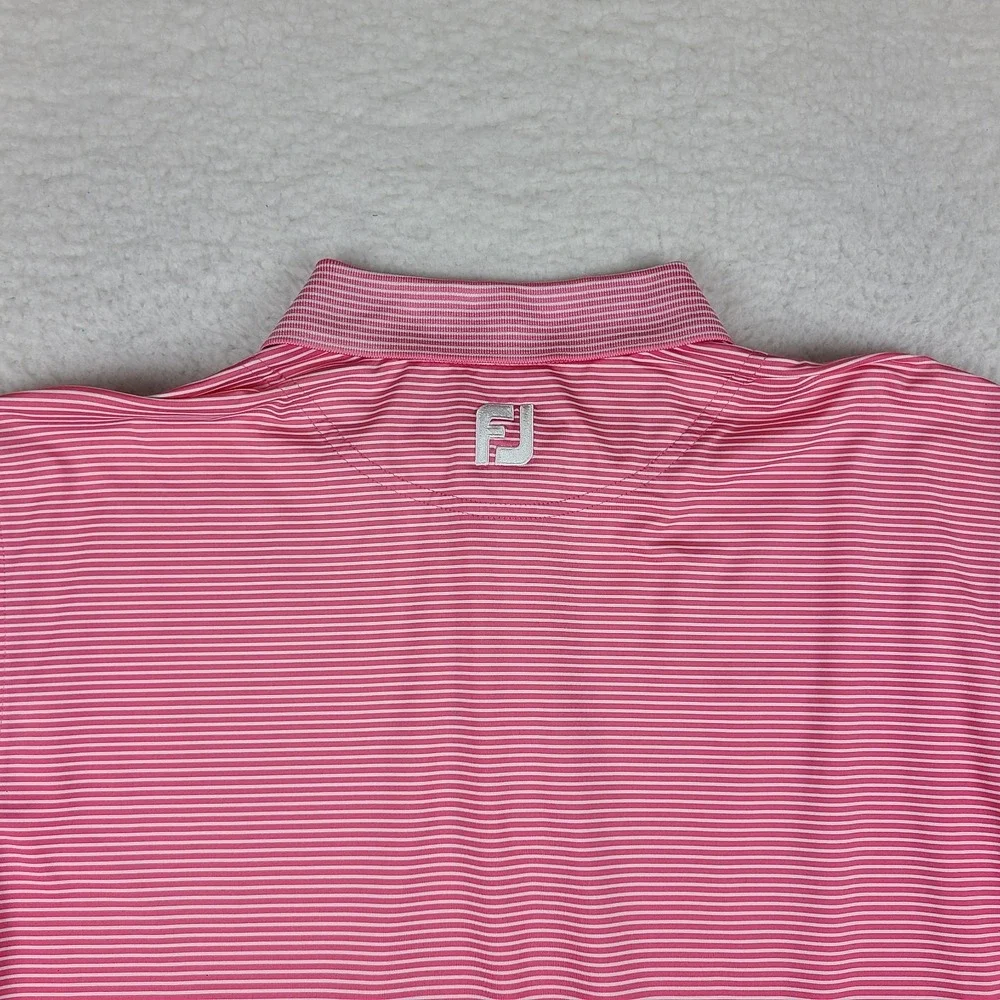 Foot Joy Polo Shirt Mens Large Pink Striped Performance FJ Golf Short Sleeve
